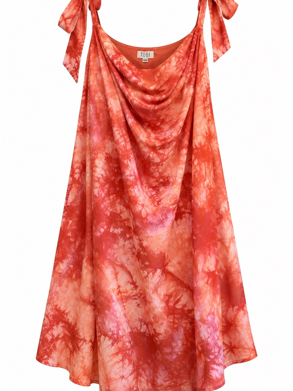 TOBI Coral Tie-Shoulder Cowl Neck Mini Dress